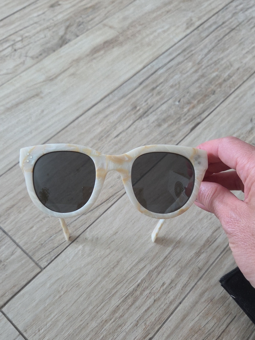 Celine Cream Marbled Round Sunglasses - Dark Lenses